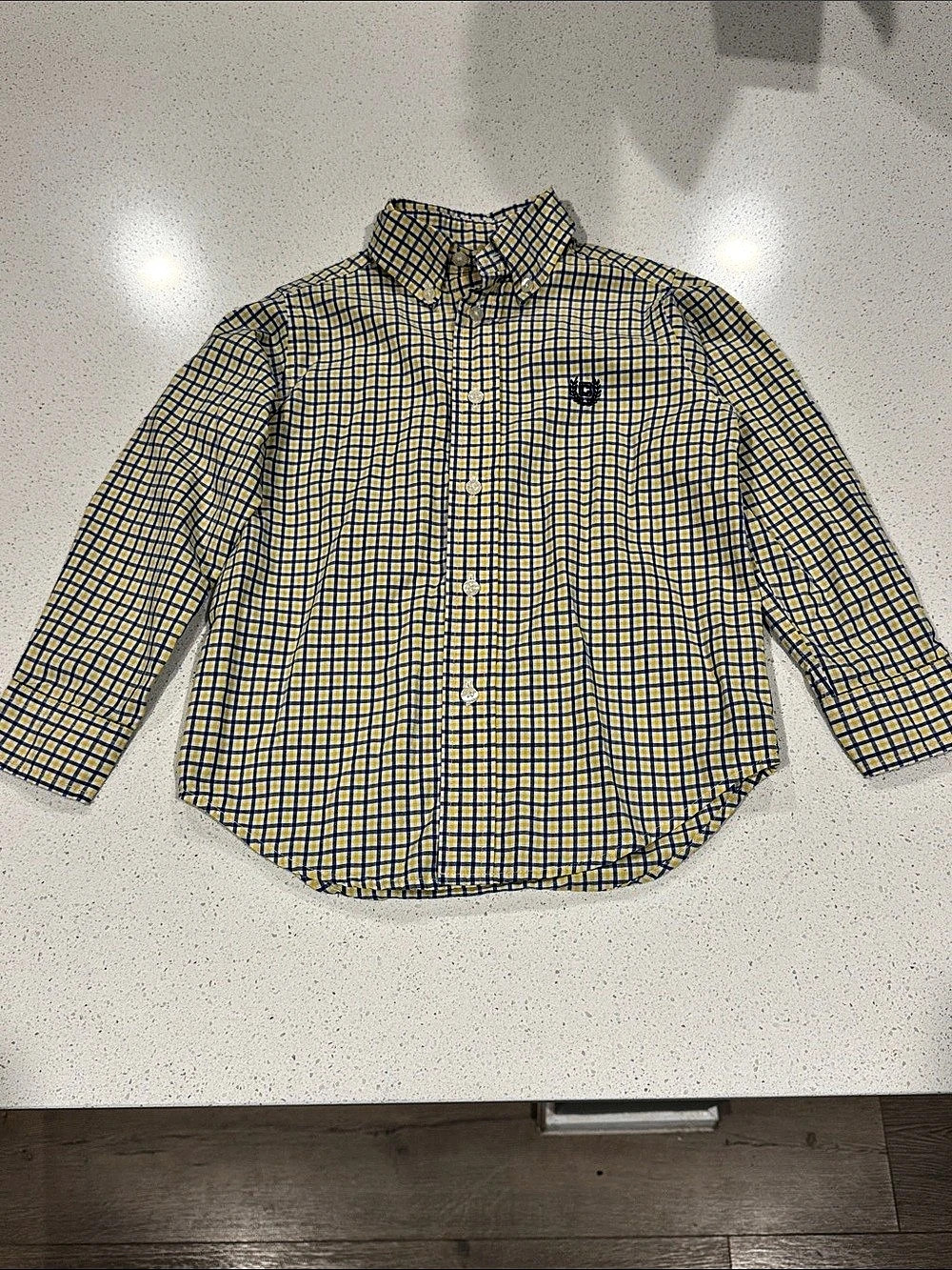 Chaps Boys Size 4 Yellow & Blue Gingham Shirt Like New